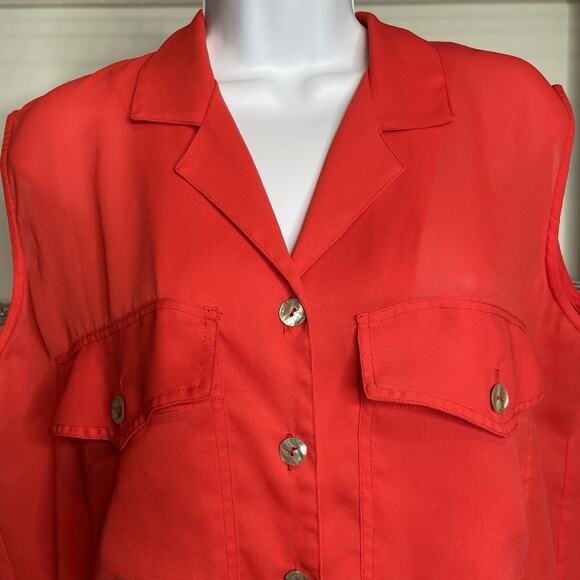 La‎ Palapa Women's Red Sheer Sleeveless Blouse Size M Long Flowy Beachy Resort - Picture 7 of 11